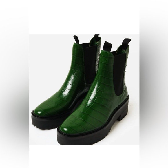 Loeffler Randall Green Croc-Embossed Ankle Boots - Picture 2 of 4